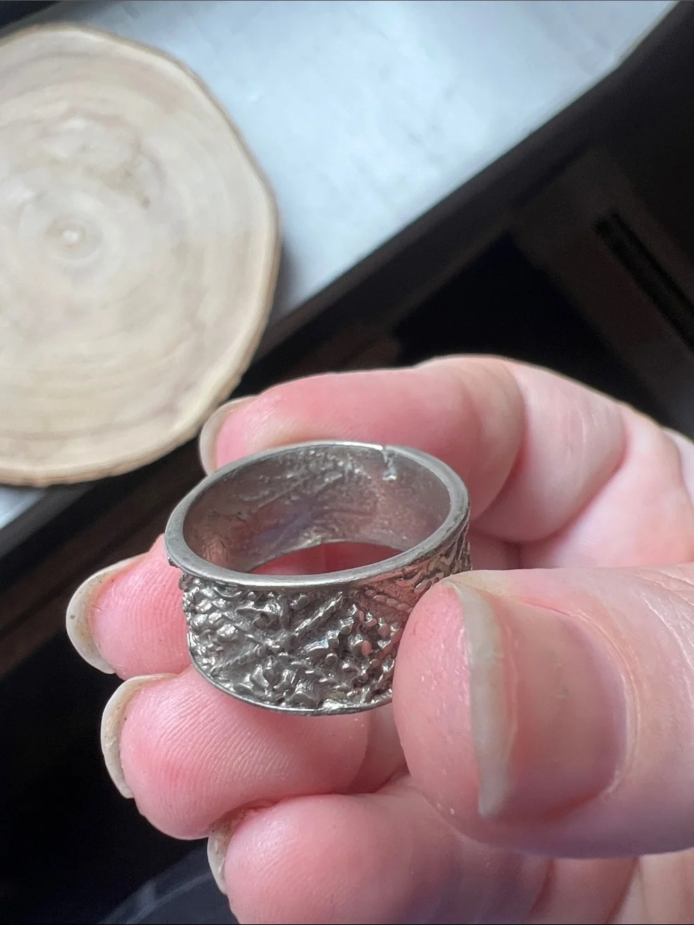 Textured Silver Wide Band Ring for Women